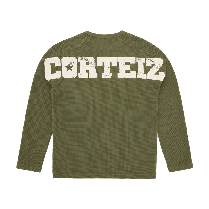 STAR RAGLAN WAFFLE THERMAL [OLIVE], front view (1 of 3)