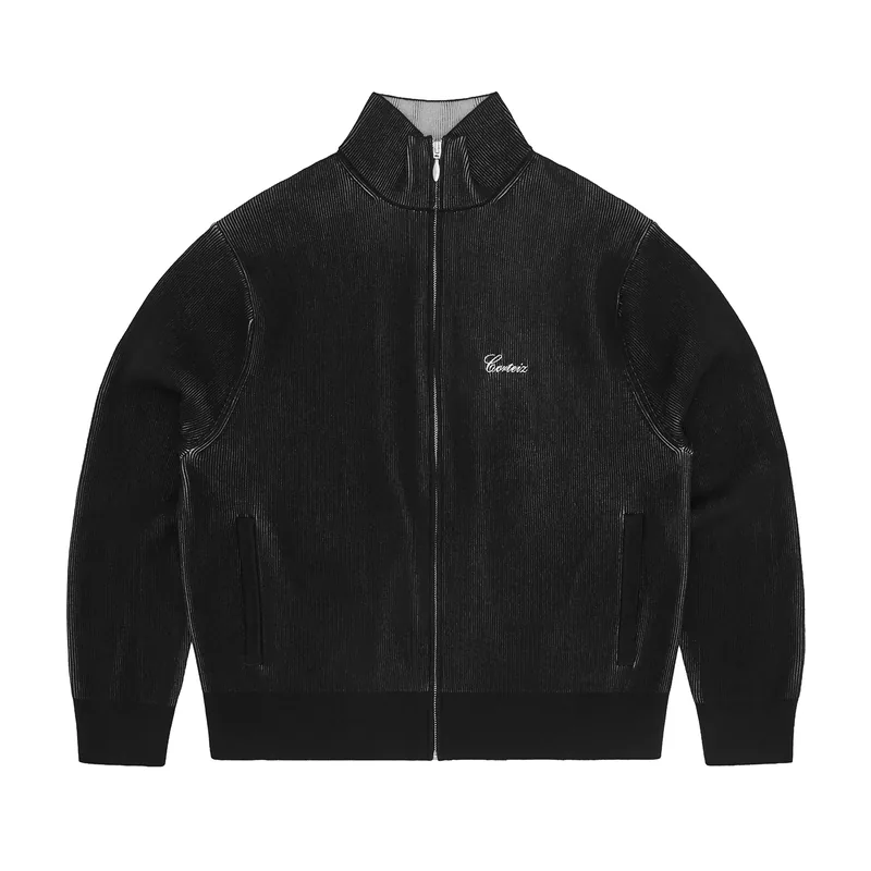 2 TONE RIBBED KNIT ZIP UP [BLACK], front view (1 of 4)