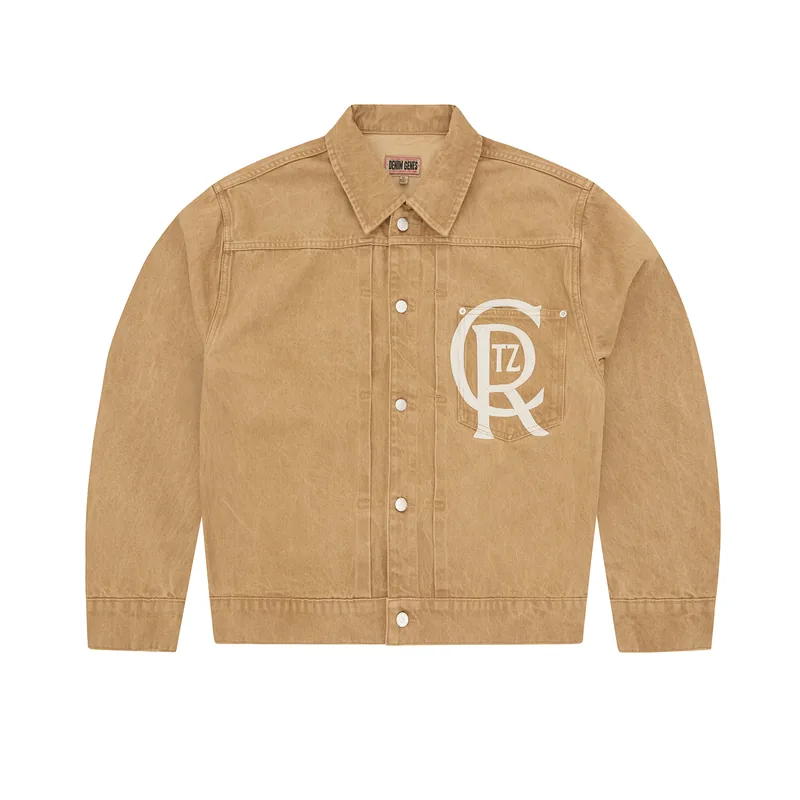 CREST CHAINSTITCH DENIM JACKET [TAN], front view (1 of 3)