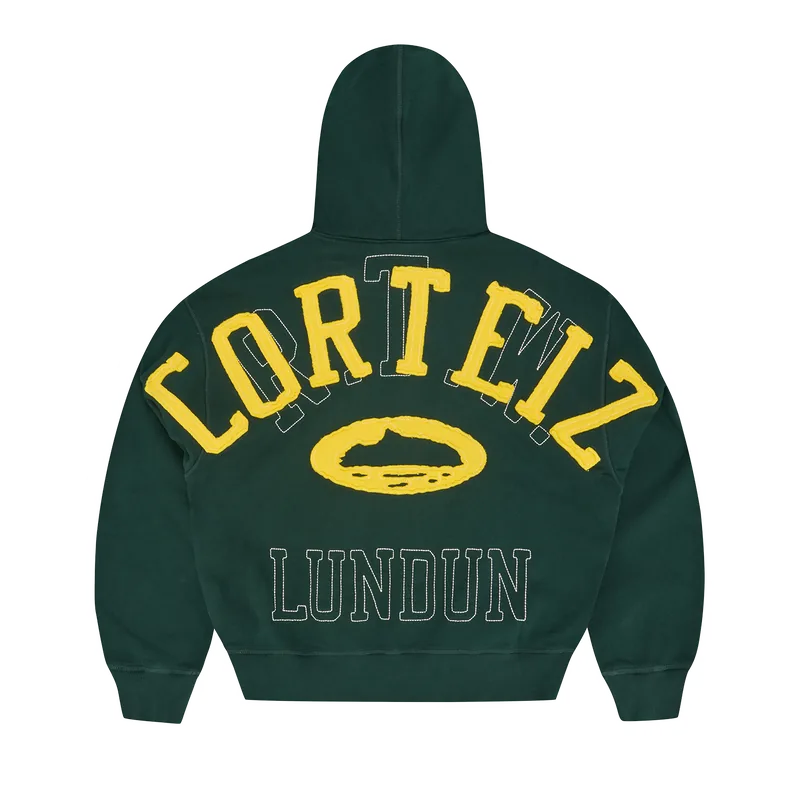 LUNDUN STITCH ZIP HOODIE [FOREST / YELLOW], front view (1 of 7)
