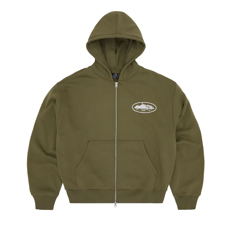 ISLAND PUFF PRINT ZIP HOODIE [OLIVE], front view (1 of 2)