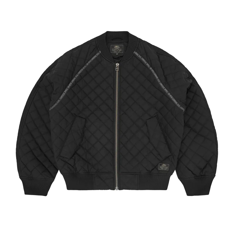 QUILTED EXCHANGE BOMBER [BLACK], front view (1 of 6)