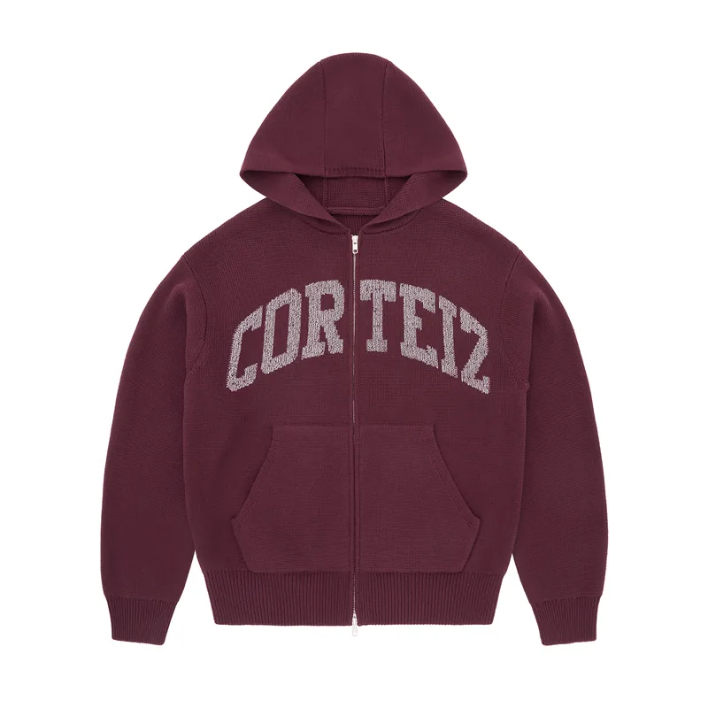 3M COLLEGE KNIT ZIP HOODIE [WINE], front view (1 of 2)