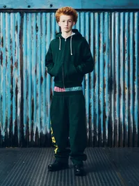LUNDUN STITCH OPEN HEM SWEATPANT [FOREST / YELLOW], styling shot (6 of 6)