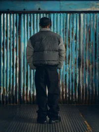 COLLAR BOLO DOWN JACKET [BLACK PLAID], detail (4 of 4)