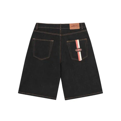 DUAL STRIPE DENIM SHORT [WASHED BLACK]