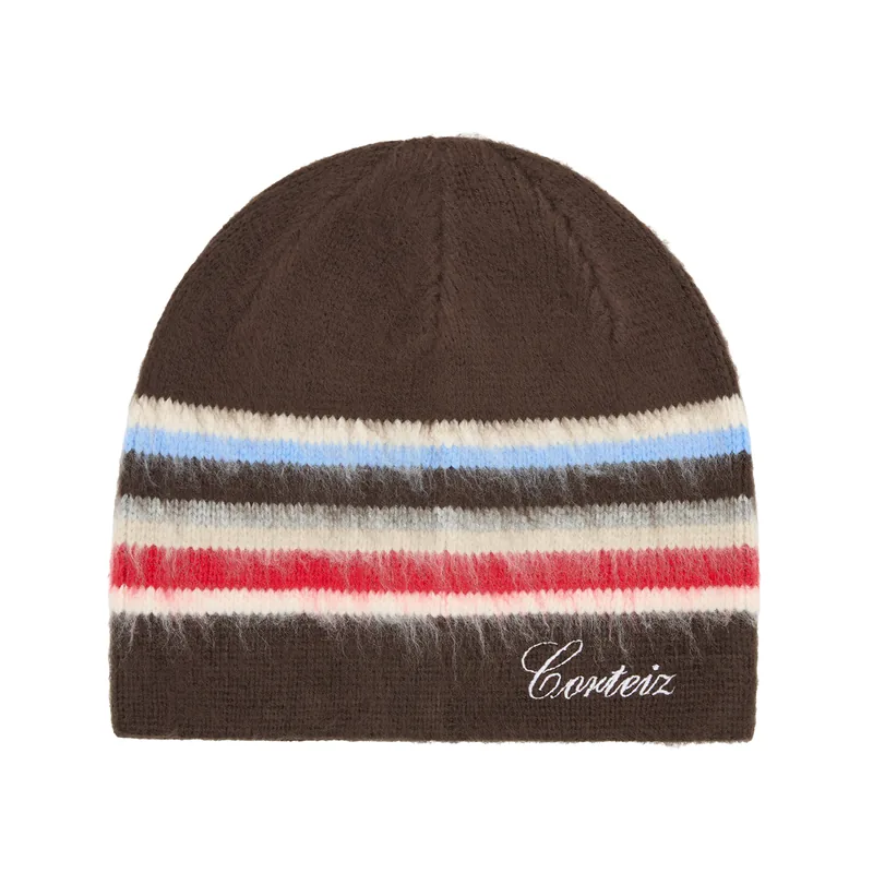 MULTI STRIPE KNIT BEANIE [BROWN], front view (1 of 2)