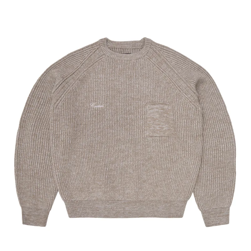 SCRIPT POCKET KNIT SWEATER [OATMEAL], front view (1 of 4)