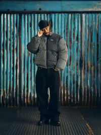 COLLAR BOLO DOWN JACKET [BLACK PLAID], side view (3 of 4)
