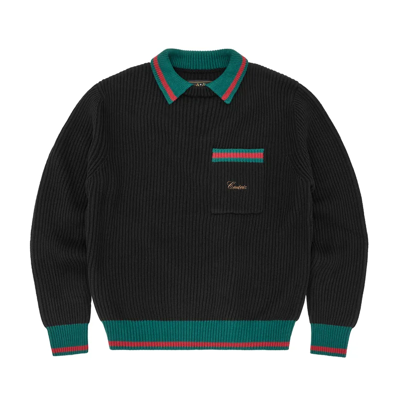 GIANNI KNIT POLO SWEATER [BLACK], front view (1 of 3)