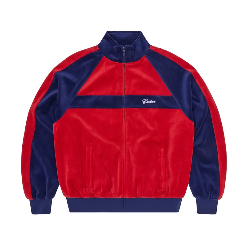 PISTA VELOUR TRACK JACKET [NAVY/RED], front view (1 of 5)