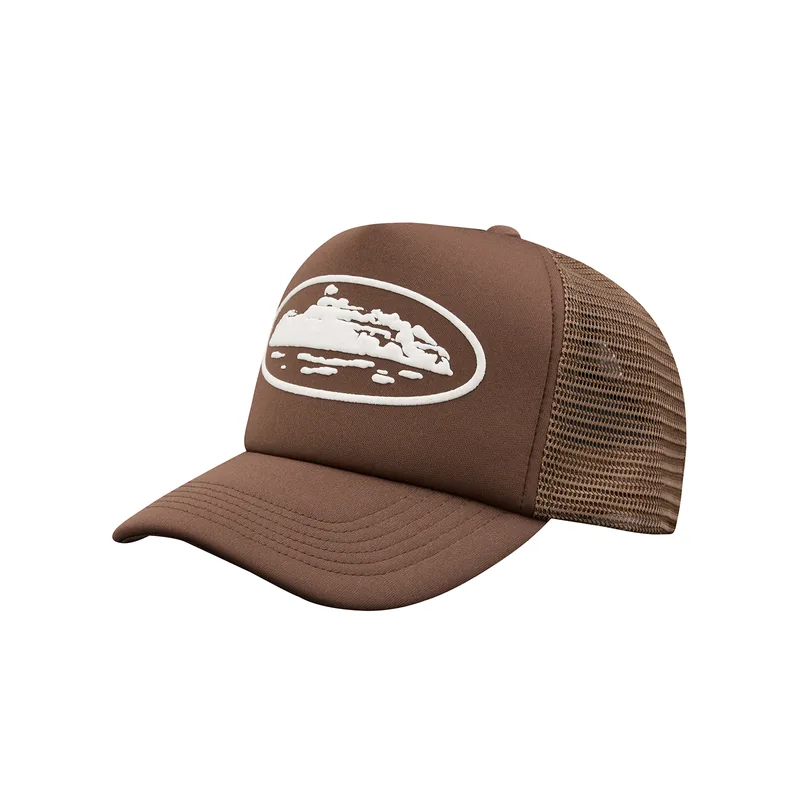 ISLAND PUFF PRINT TRUCKER HAT [BROWN], front view (1 of 2)