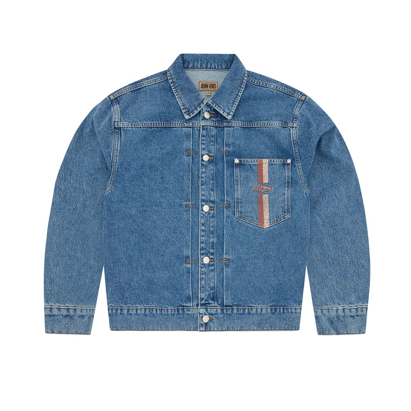 DUAL STRIPE DENIM JACKET [MIDWASH], front view (1 of 3)