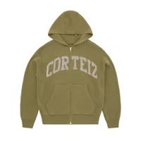 3M COLLEGE KNIT ZIP HOODIE [OLIVE], front view (1 of 2)