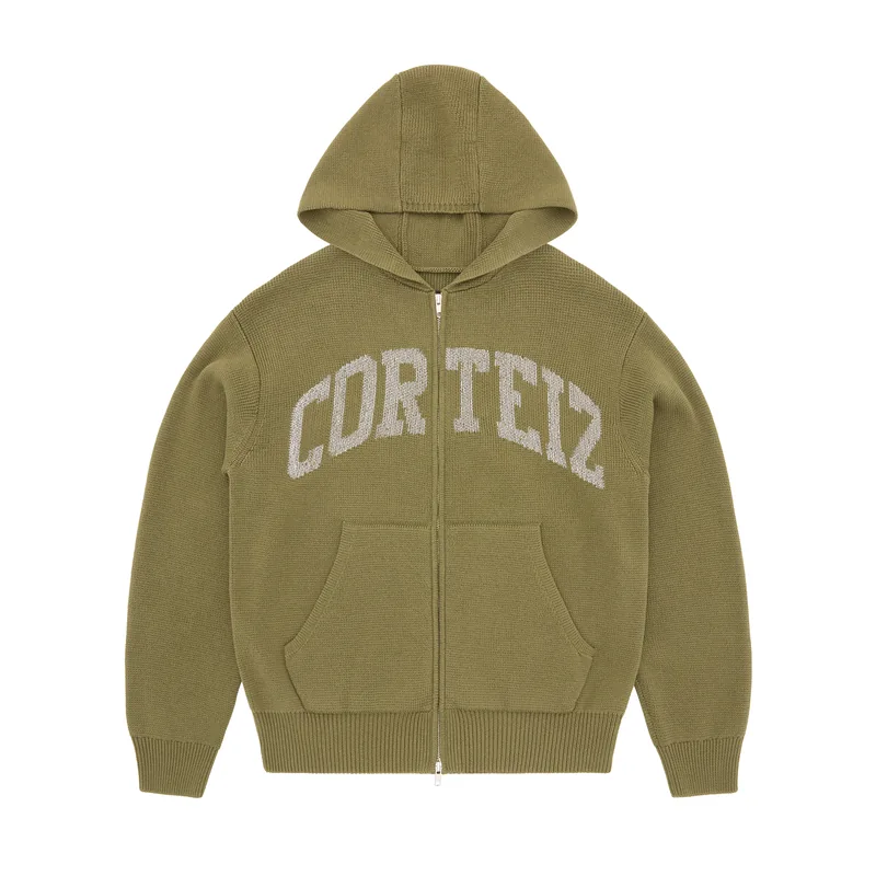 3M COLLEGE KNIT ZIP HOODIE [OLIVE], front view (1 of 2)