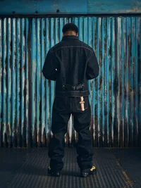 DUAL STRIPE DENIM JACKET [WASHED BLACK], close-up (5 of 5)