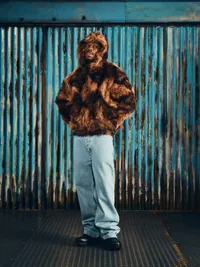 DIAMOND HOODED FUR JACKET [BROWN], close-up (5 of 5)