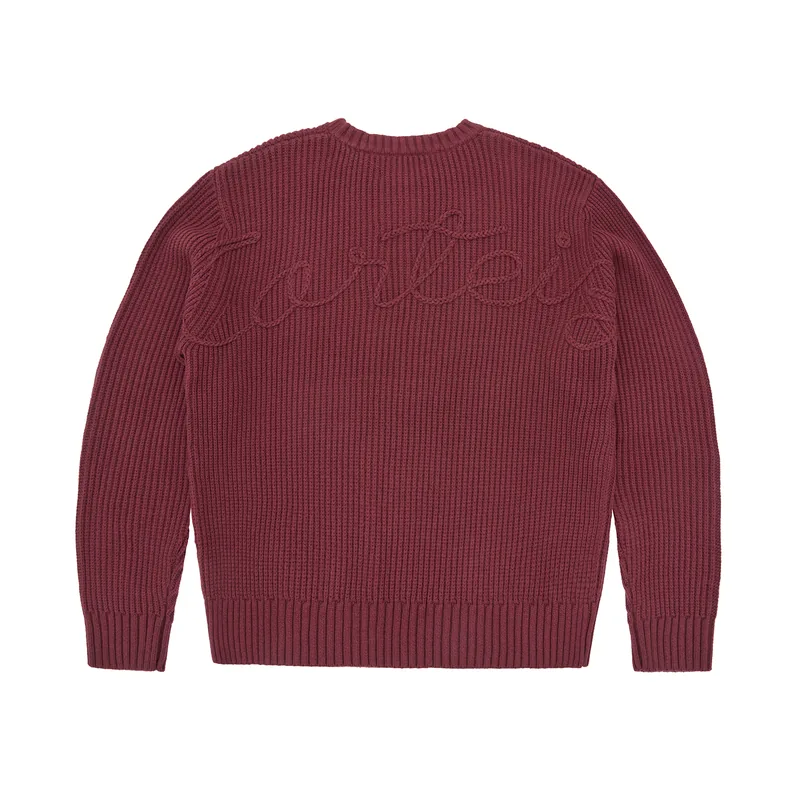 CROCHET APPLIQUE KNIT CREW [BURGUNDY], front view (1 of 4)