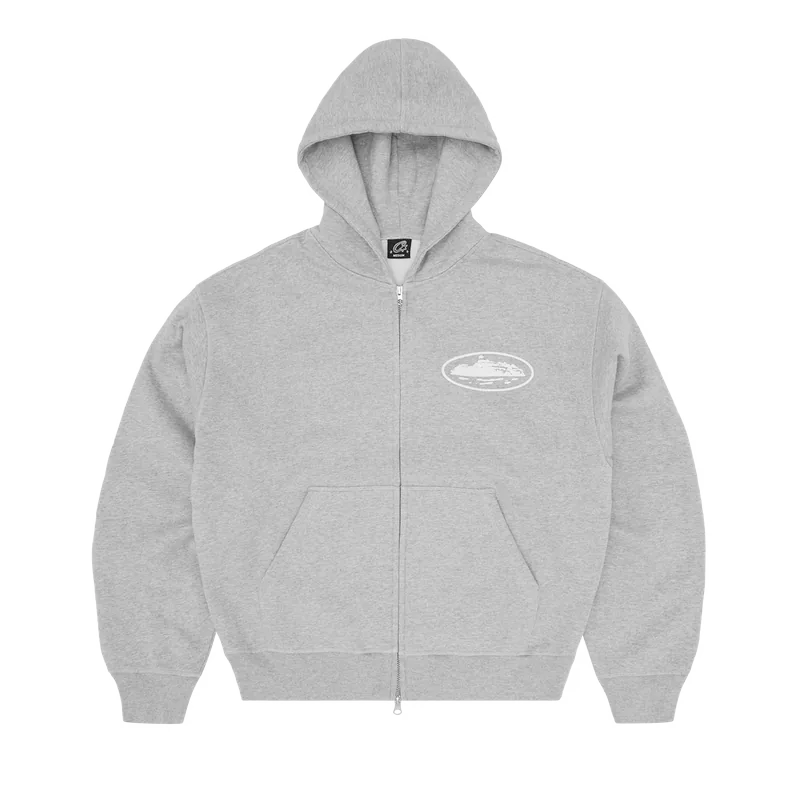 ISLAND PUFF PRINT ZIP HOODIE [HEATHER GREY], front view (1 of 2)