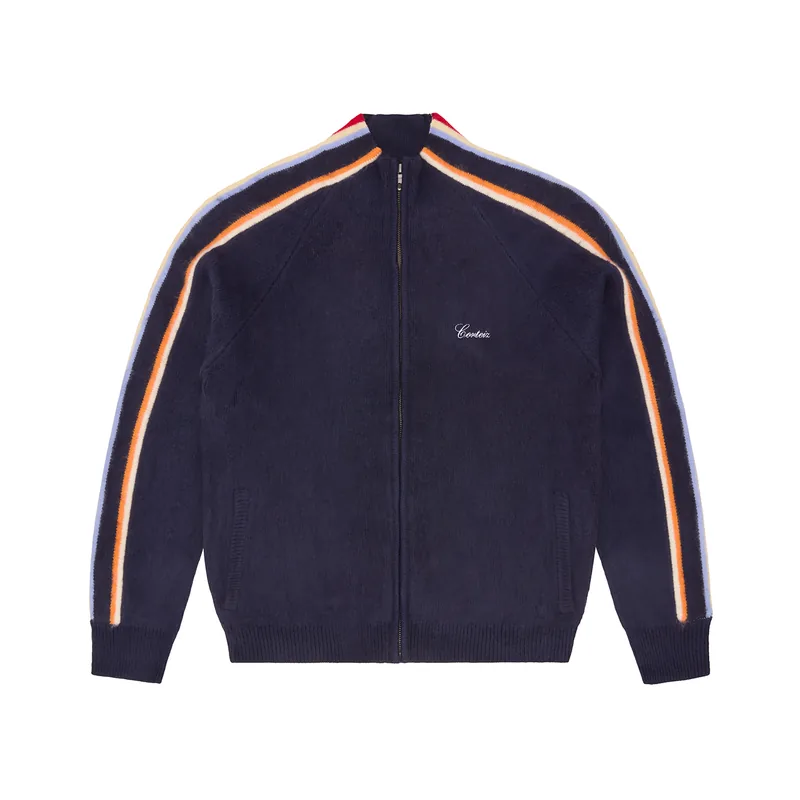 MULTI STRIPE KNIT ZIP UP [NAVY], front view (1 of 3)