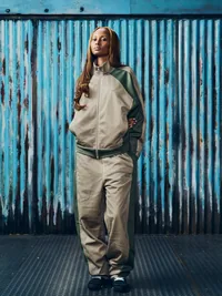 MESH PANEL TRICOT TRACK JACKET [TAN / OLIVE], close-up (5 of 5)
