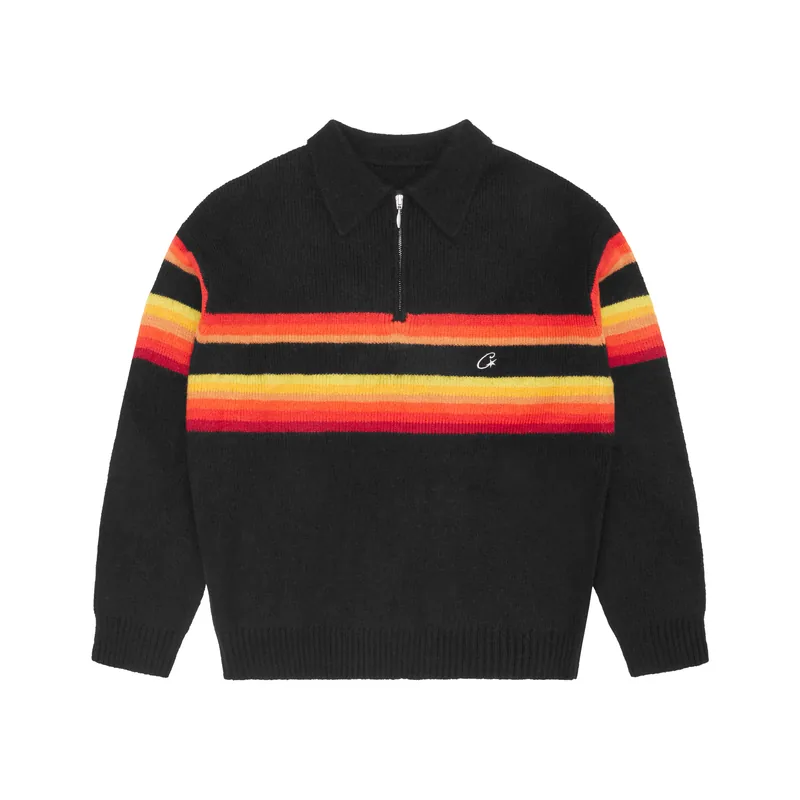 GRADIENT HALF KNIT ZIP PULLOVER [BLACK], front view (1 of 2)