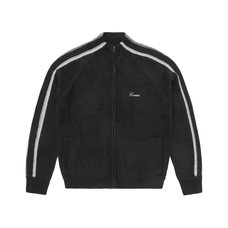 MULTI STRIPE KNIT ZIP UP [BLACK], front view (1 of 3)