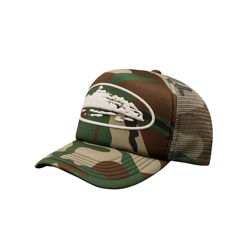 ISLAND PUFF PRINT TRUCKER HAT [WOODLAND CAMO], front view (1 of 2)
