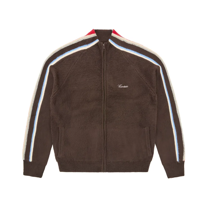 MULTI STRIPE KNIT ZIP UP [BROWN], front view (1 of 3)