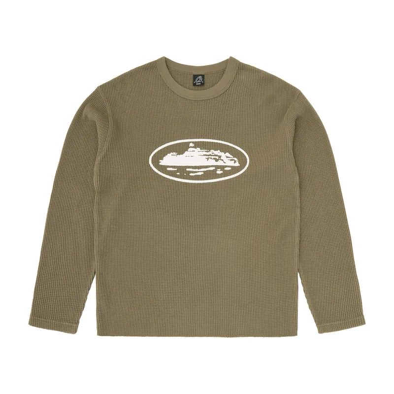ISLAND WAFFLE THERMAL [OLIVE], front view (1 of 2)