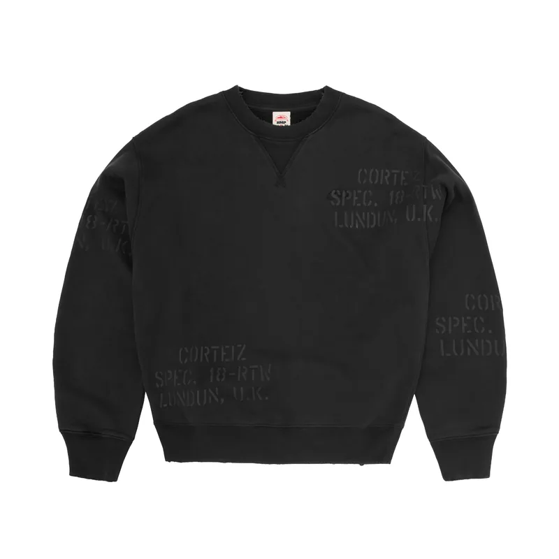 HMP STENCIL CREWNECK [BLACK OVERDYE], front view (1 of 4)