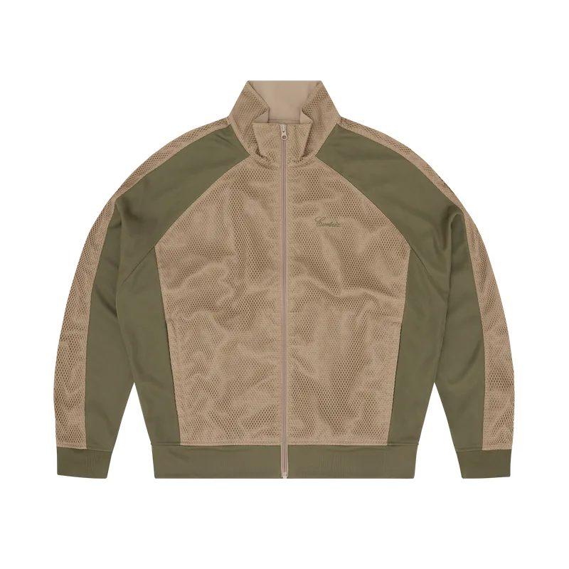 MESH PANEL TRICOT TRACK JACKET [TAN / OLIVE], front view (1 of 5)