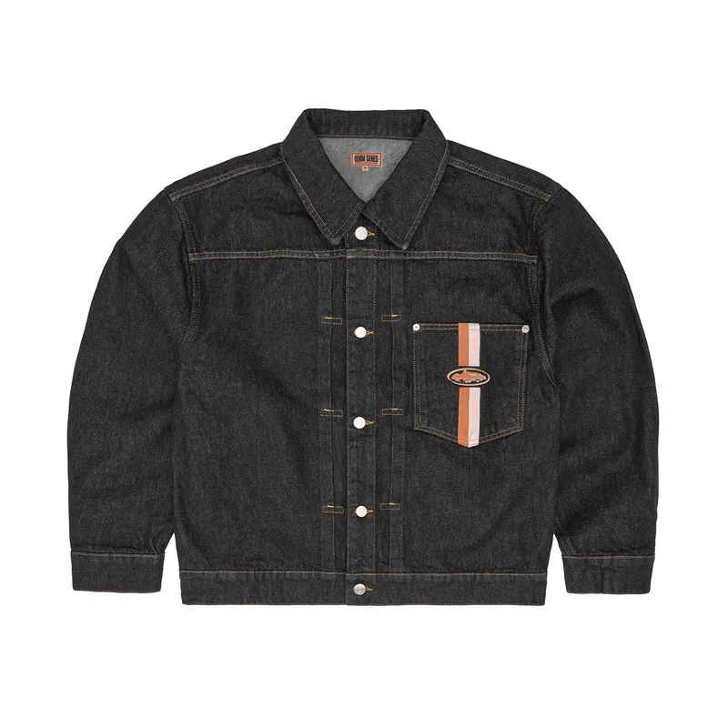 DUAL STRIPE DENIM JACKET [WASHED BLACK], front view (1 of 5)