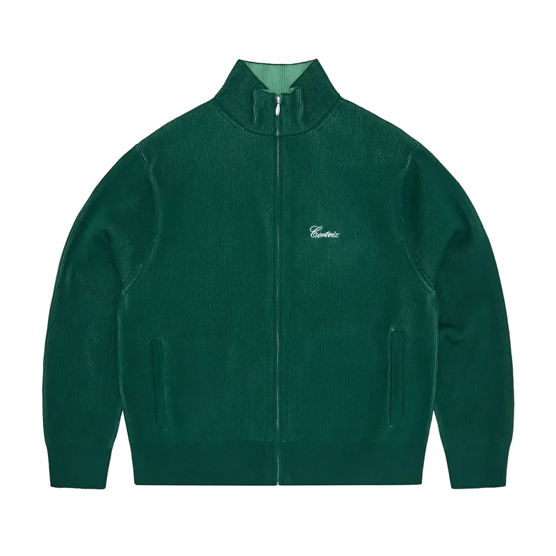 2 TONE RIBBED KNIT ZIP UP [GREEN], front view (1 of 4)