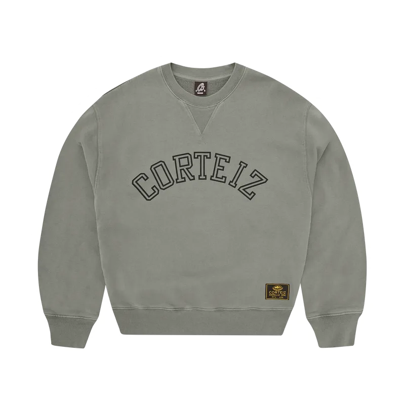 GUERILLAZ ARCH CREWNECK [OLIVE], front view (1 of 2)