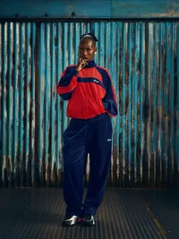 PISTA VELOUR TRACK JACKET [NAVY/RED], close-up (5 of 5)